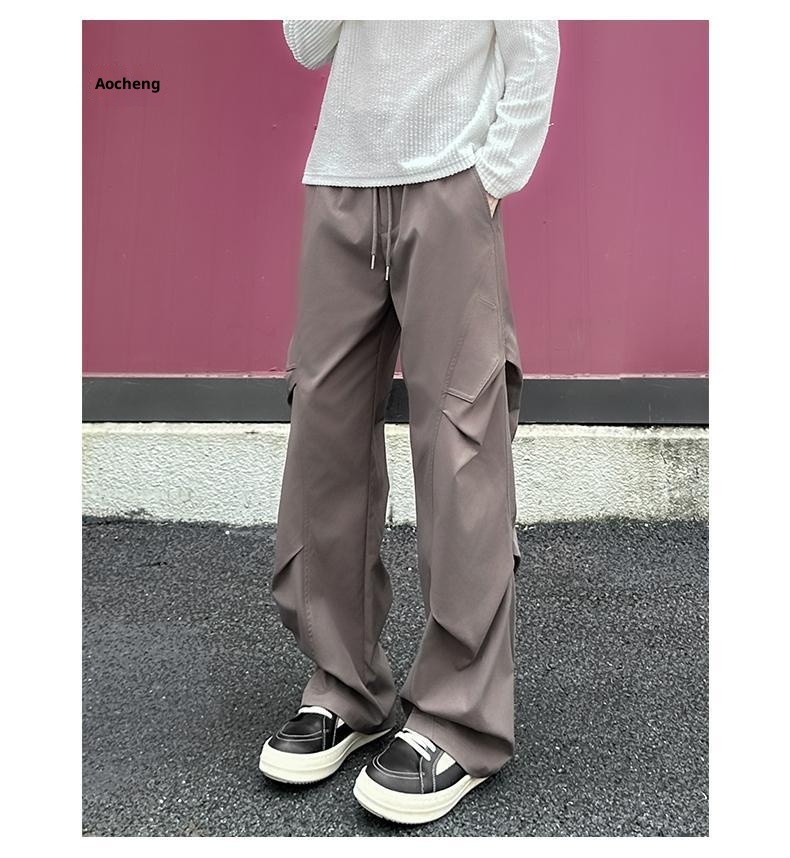 Pantaloni cargo da uomo in stile americano, autunno inverno, lavati, casual, dritti, alla moda, da paracadutista all'aperto, 2025_voghion.com