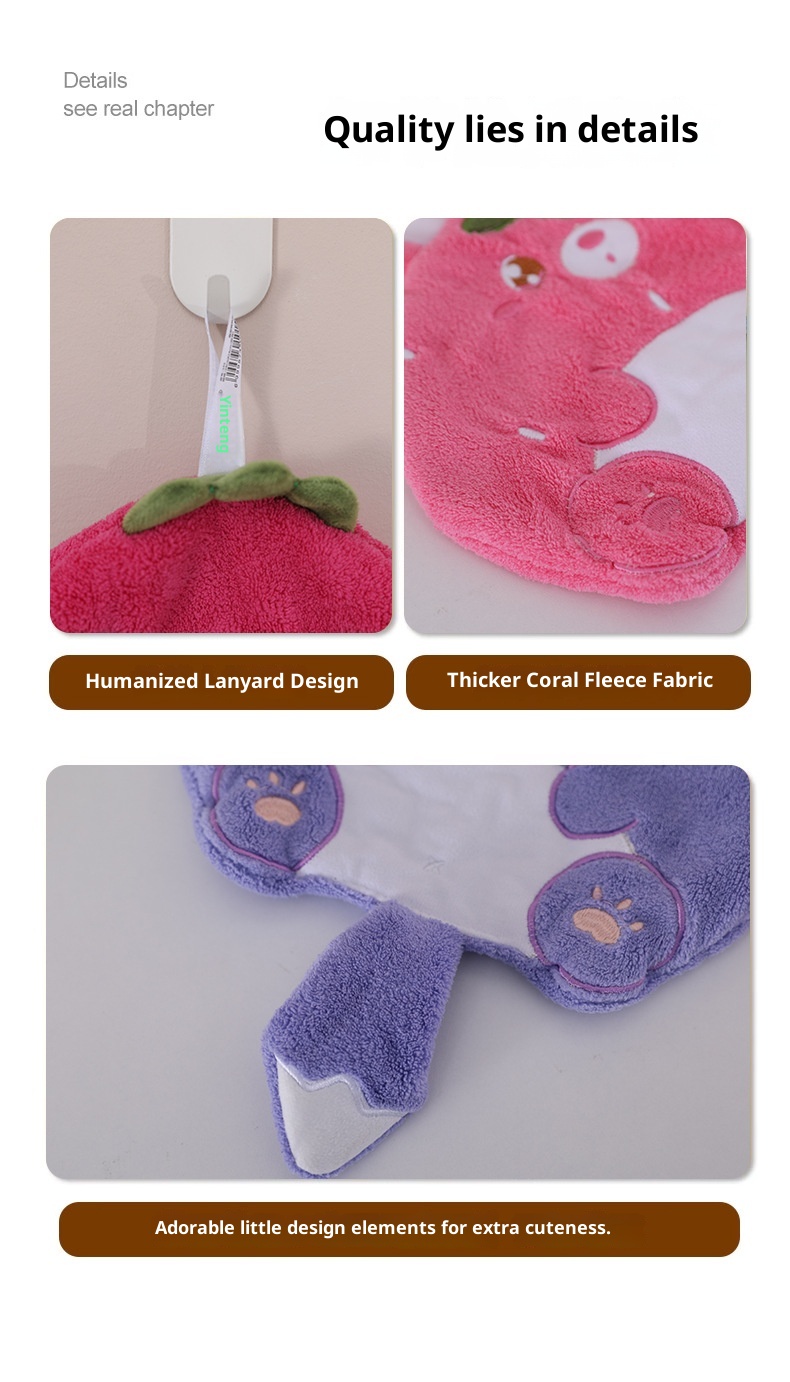 Lillian Coral Fleece Cartoon Cute Hanging Absorbent Quick-Dry Bathroom Kitchen Cloth Children's Hand Towel Wholesale_voghion.com