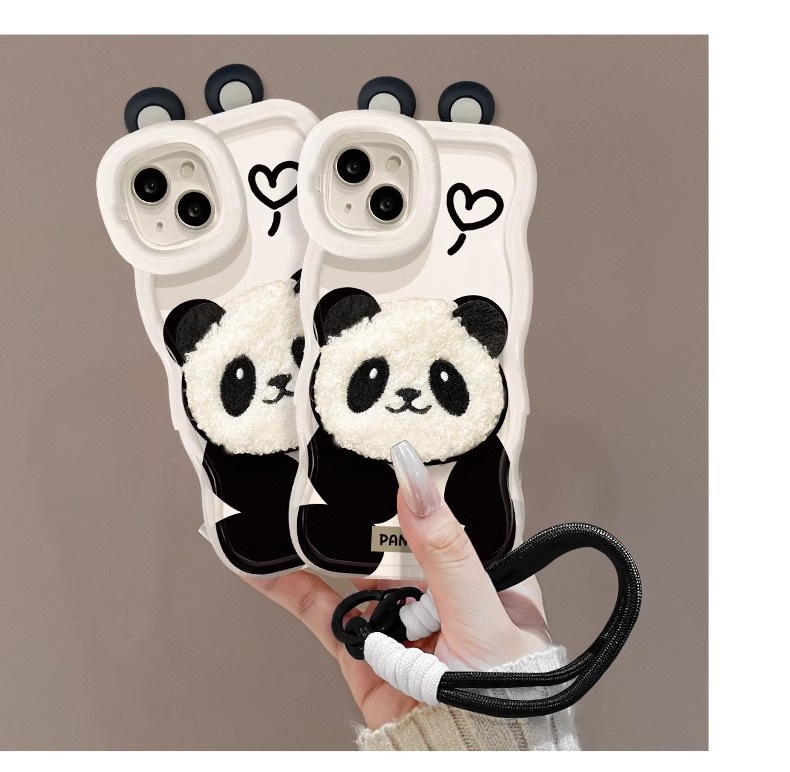 TechGlobe Plüsch-Panda-Lanyard, kompatibel mit iPhone 16 Pro, iPhone 15, niedliche, stoßfeste Silikonhülle, iPhone 14, unsichtbarer Doppelständer, iPhone XR_voghion.com