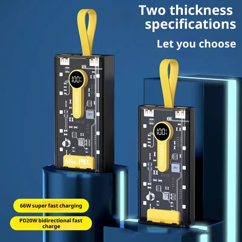 techglobe Cross-border Fast Charging 66W Transparent 20000mAh Bank Punk Style With Built-in Night Light Digital Display Portable_voghion.com