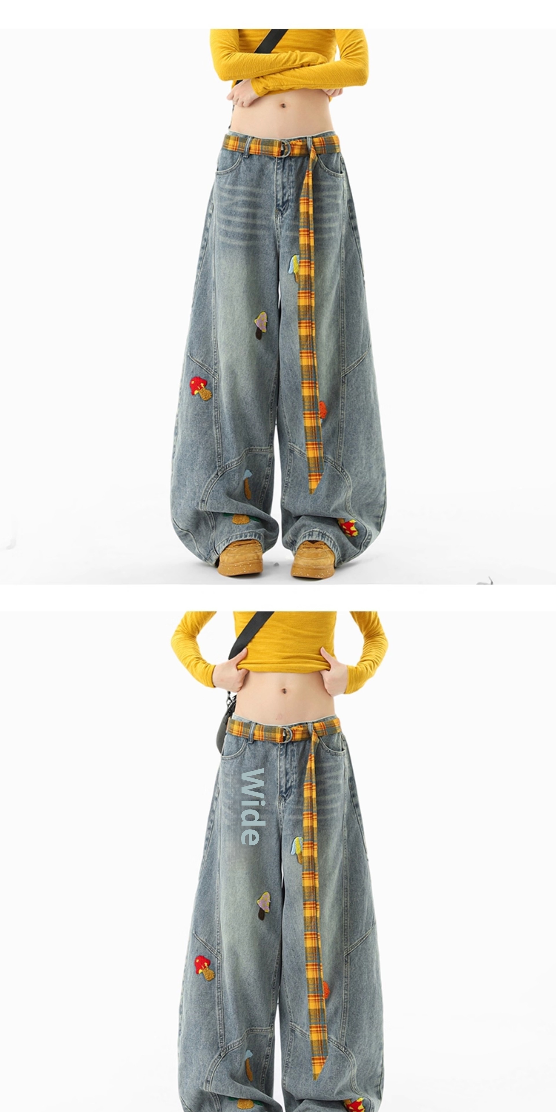 boy Boy American Style Deconstructed Towel Embroidered Jeans Men And Women, Loose Fit Washed Scimitar Pants, Unique Design_voghion.com