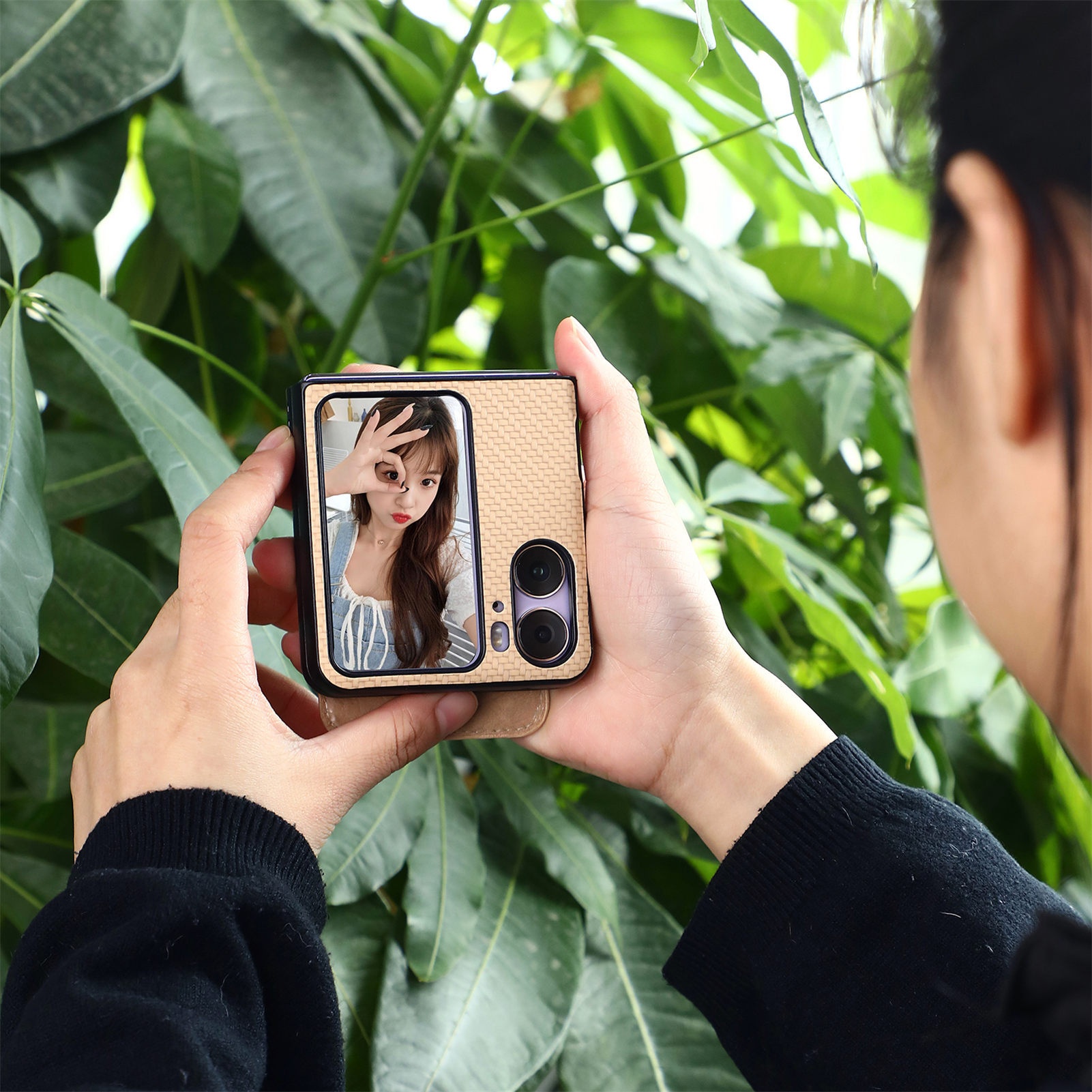 TechGlobe Suitable For OPPO Find N3 Flip Multifunctional Phone Case Creative Stand Card Slot Wrist Strap PC Protective Cover_voghion.com