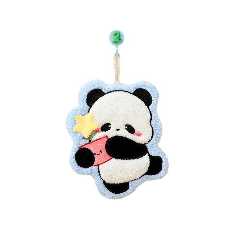 Lillian Children's Panda Hand Towel Hanging Coral Fleece Kitchen Cloth Bathroom Absorbent Quick-Dry Odorless Cute Handkerchief_voghion.com