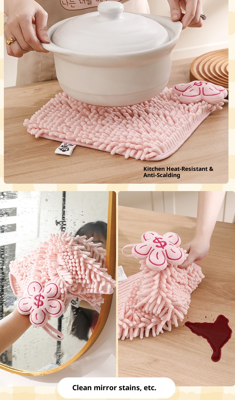Lillian Chenille Hand Hanging Creative Cute Thickened Absorbent Quick-Dry Handkerchief Kitchen Bathroom Towel Household_voghion.com