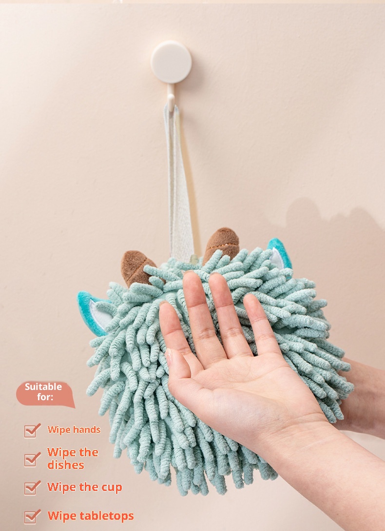 Asciugamano per bambini con pallina in ciniglia con animali dei cartoni animati Lillian Kang Le House, carino e spesso, da appendere_voghion.com