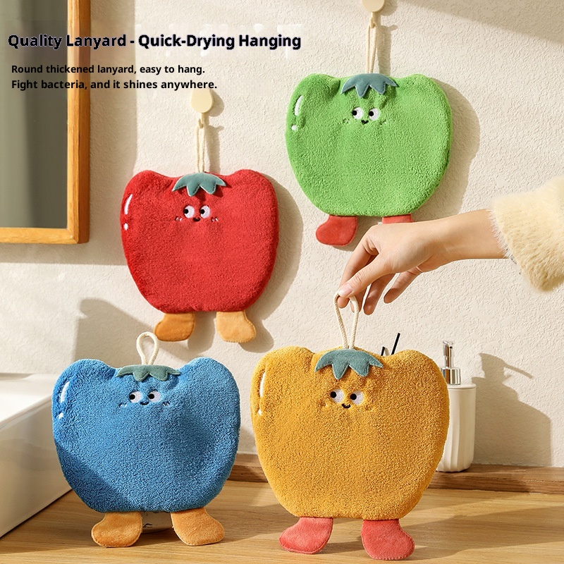 Lillian Cute Cartoon Vegetable Hanging Thickened Coral Fleece Kitchen Bathroom Quick-Dry Hand Towel Handkerchief_voghion.com