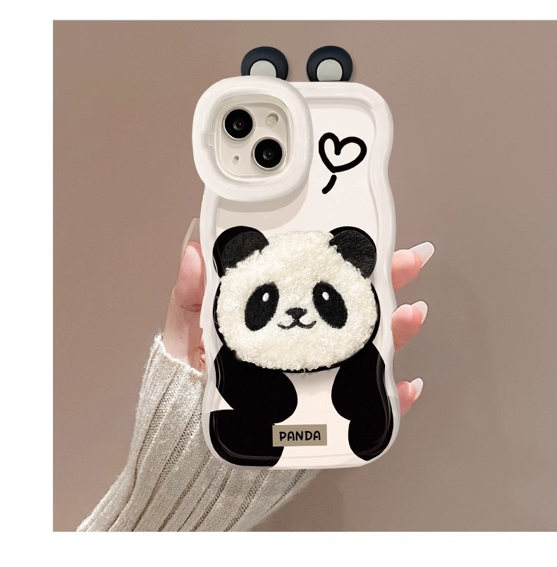 TechGlobe Plüsch-Panda-Lanyard, kompatibel mit iPhone 16 Pro, iPhone 15, niedliche, stoßfeste Silikonhülle, iPhone 14, unsichtbarer Doppelständer, iPhone XR_voghion.com