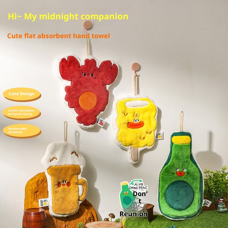 Lillian Creative Cute Cartoon Household Hanging Kitchen Hand Wiping Quick-Dry Thick Coral Fleece Towel Handkerchief_voghion.com