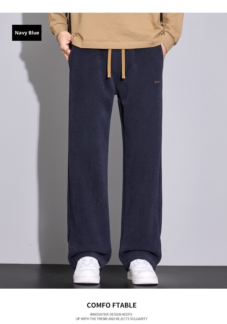 boy Men's Autumn Winter Thickened Fleece Casual 25 New Trendy Corduroy Loose Simple Versatile Straight-Leg Pants_voghion.com