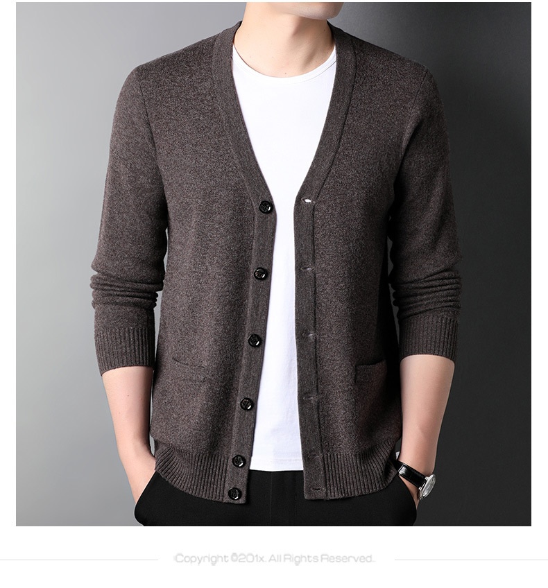 boy Boy Boy Boy Factory Store Men's Casual Knitted Cardigan Winter Middle-aged And Young Thickened Warm Base Layer 100% Pure Wool_voghion.com