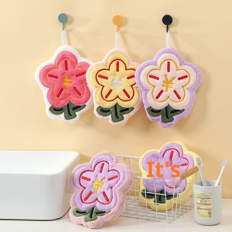 Lillian Rich Flower Kitchen Hanging Children's Coral Fleece Handkerchief Absorbent Quick-Dry Hand Towel_voghion.com
