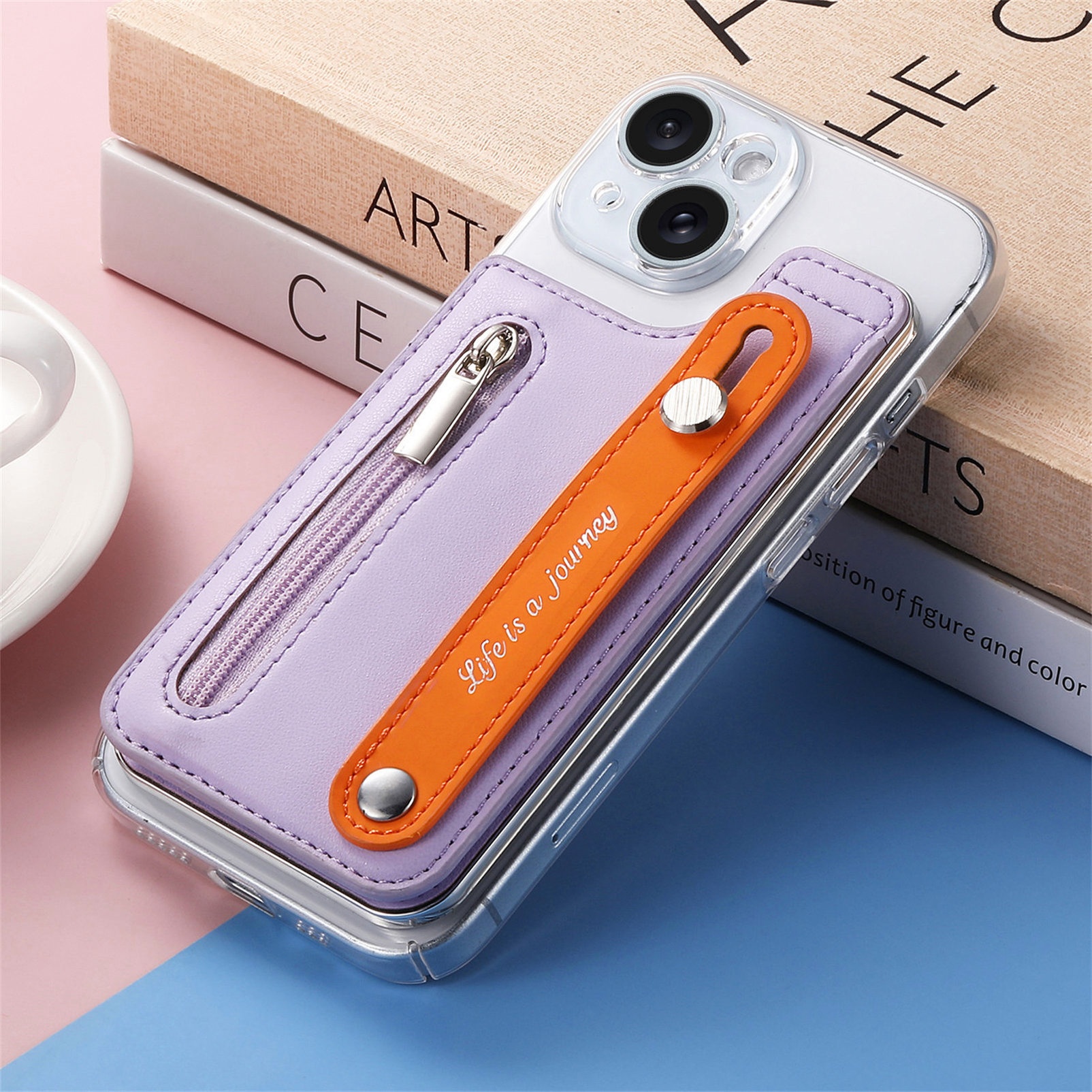 TechGlobe Macaron Color New Phone Flip Wrist Strap Storage Gift Case Back Adhesive Card Holder_voghion.com