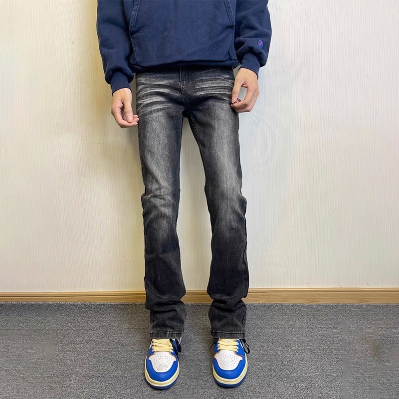 boy Boy Cross-Border Cleanfit Black Gray Gradient Jeans Men American High Street Vibe Bootcut Straight Scimitar Pants_voghion.com