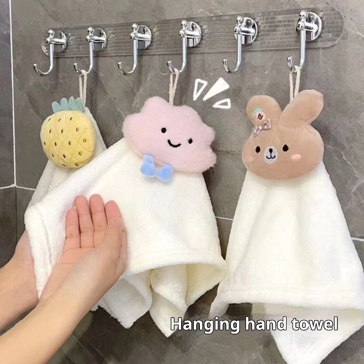 Lillian Absorbent Quick-Dry Household Kitchen Cloth Bear Pineapple Square Baby Hand Towel Cloud Hanging Coral Fleece_voghion.com