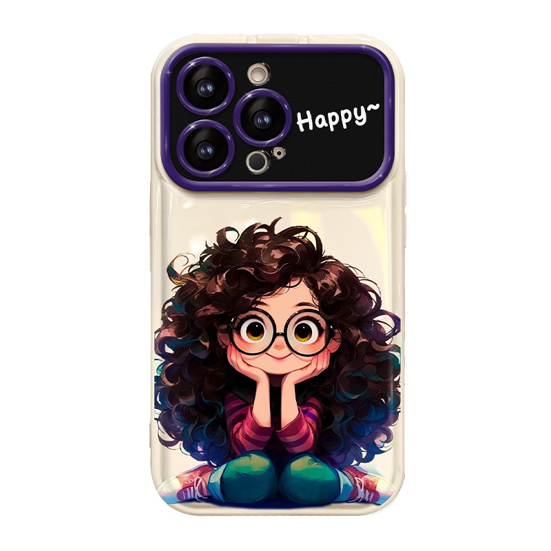 TechGlobe Compatible With 15 Pro Max Phone Case IPhone 14 Curly Hair Glasses Girl Pendant 13 Flip Cover Mirror Silicone_voghion.com