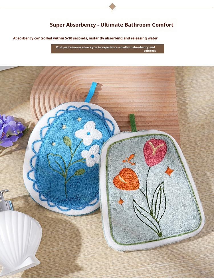 Lillian Wholesale Household Embroidered Flower Cartoon Hand Absorbent Handkerchief Bathroom Hanging Towel_voghion.com