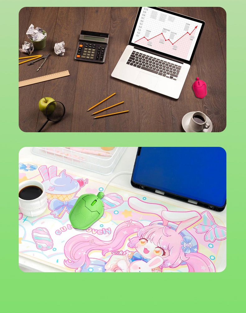 Techglobe Wired Animal Rose Gold Mouse, Wireless Green Turtle Mouse_voghion.com