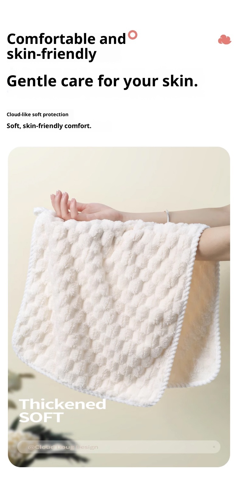 Lillian Cloud Grid Coral Fleece Small Hanging Thickened Bathroom Cute Baby Hand Towel Absorbent Quick-Dry_voghion.com
