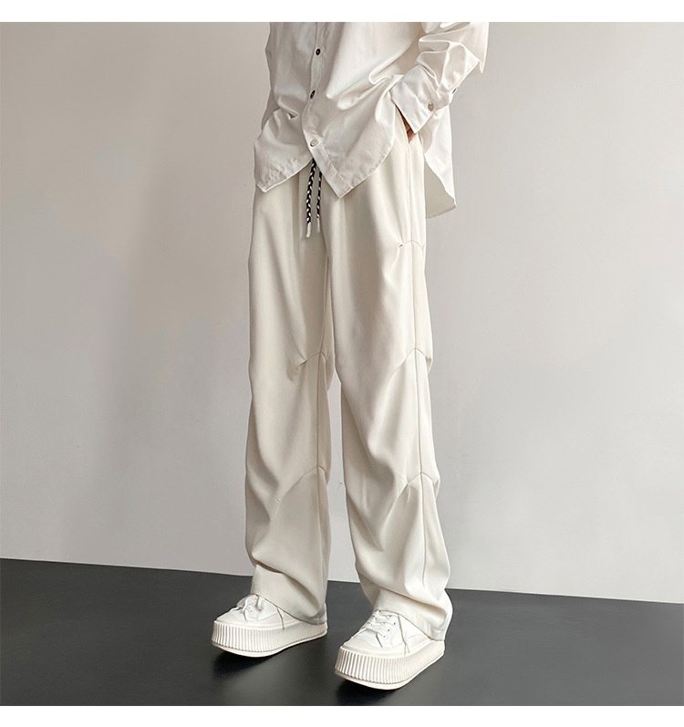 boy Wrinkled Draped Casual Men Summer New Trendy Loose Wide-Leg Ice Silk High-End Paratrooper Cargo Pants_voghion.com