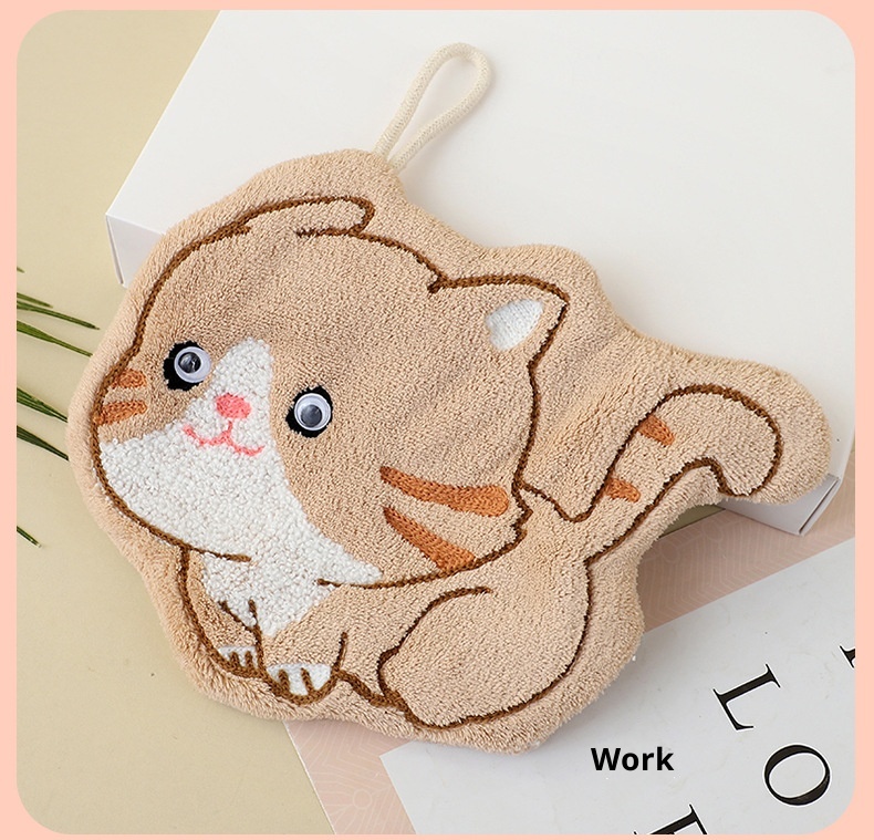 Lillian Factory In-Stock Cartoon Kitten Coral Fleece Hanging Hand Towel Bathroom Kitchen Cloth Wholesale_voghion.com