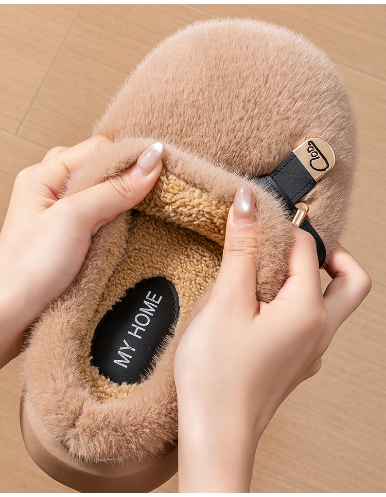 Zees Internet Celebrity Furry For Women Winter Fashion Outdoor Thick Sole Non-Slip Warm Home Plush Cotton Slippers_voghion.com