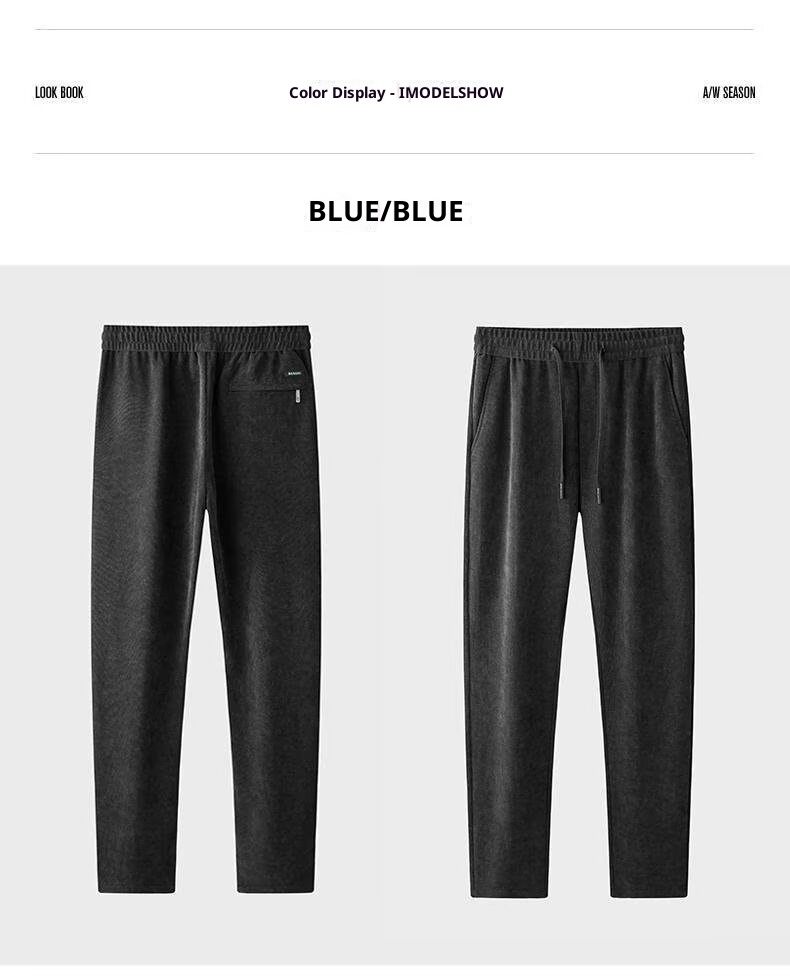 boy Corduroy Casual Autumn Winter New Fleece Lined Thickened Long Pants Straight Trendy Versatile Men's Sweatpants_voghion.com