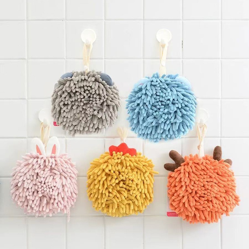 Asciugamano per bambini con pallina in ciniglia con animali dei cartoni animati Lillian Kang Le House, carino e spesso, da appendere_voghion.com