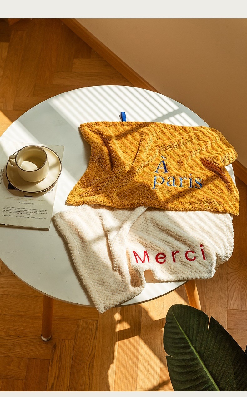 Lillian Nordic Simple Hanging Hand With Letter Embroidery Coral Fleece Absorbent Cloth For Small Children Towel_voghion.com
