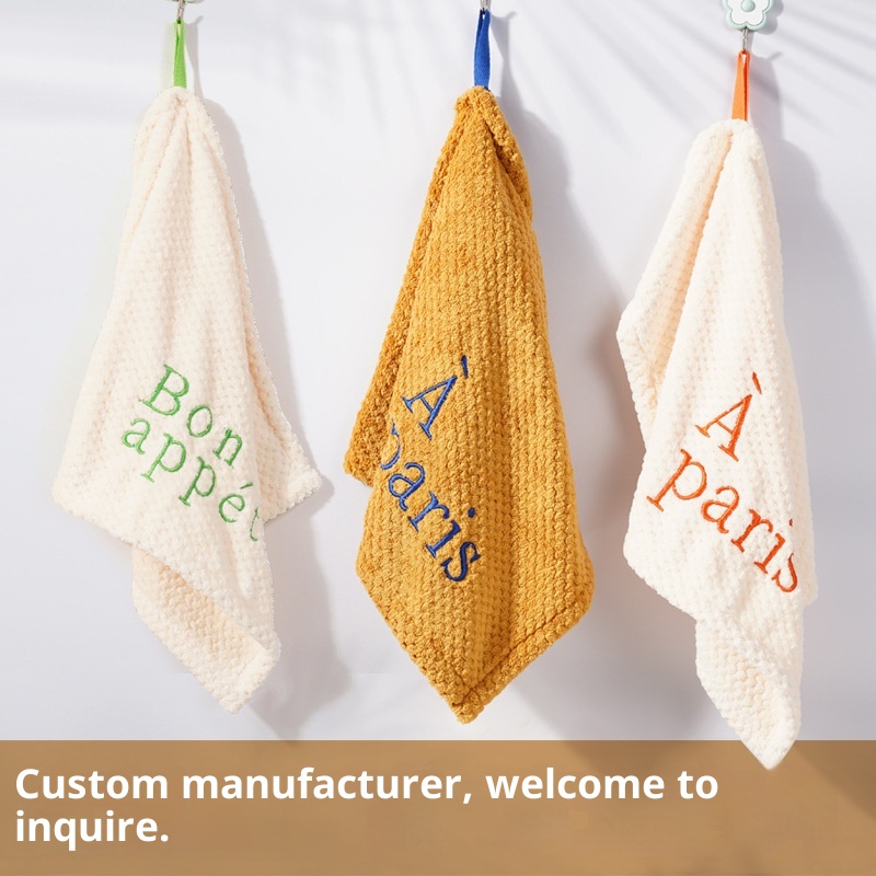Lillian Nordic Simple Hanging Hand With Letter Embroidery Coral Fleece Absorbent Cloth For Small Children Towel_voghion.com