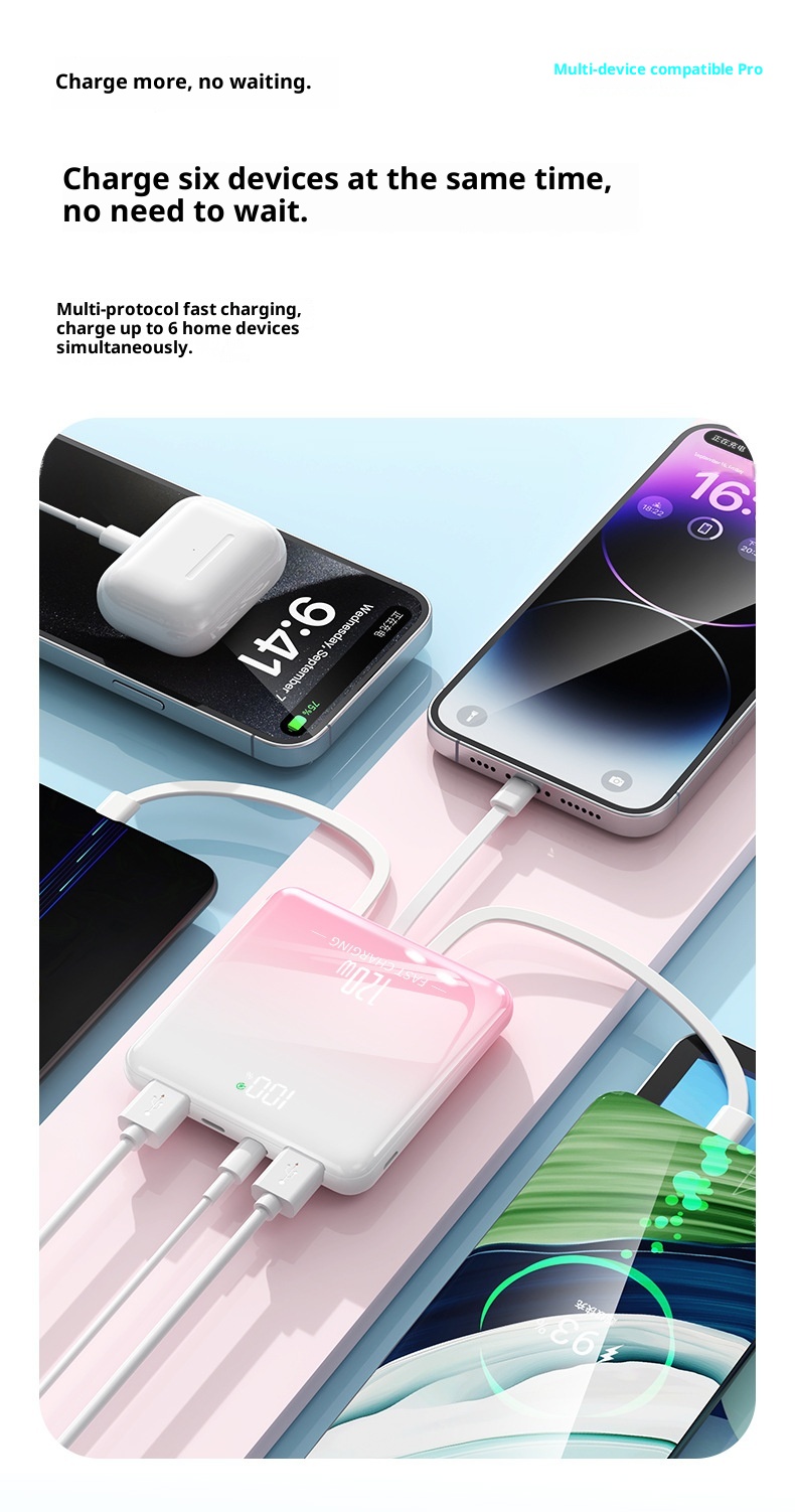 techglobe Cross-border Portable Compact Ultrathin Mini Fast Charging With Integrated Cable 20000mAh Large Capacity Mobile_voghion.com