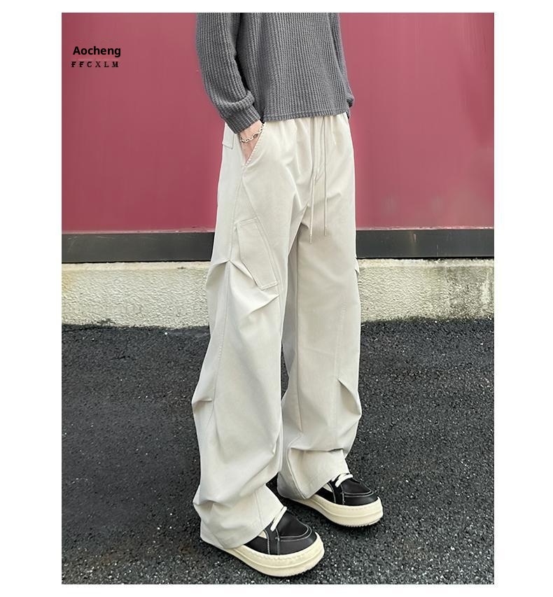 Pantaloni cargo da uomo in stile americano, autunno inverno, lavati, casual, dritti, alla moda, da paracadutista all'aperto, 2025_voghion.com
