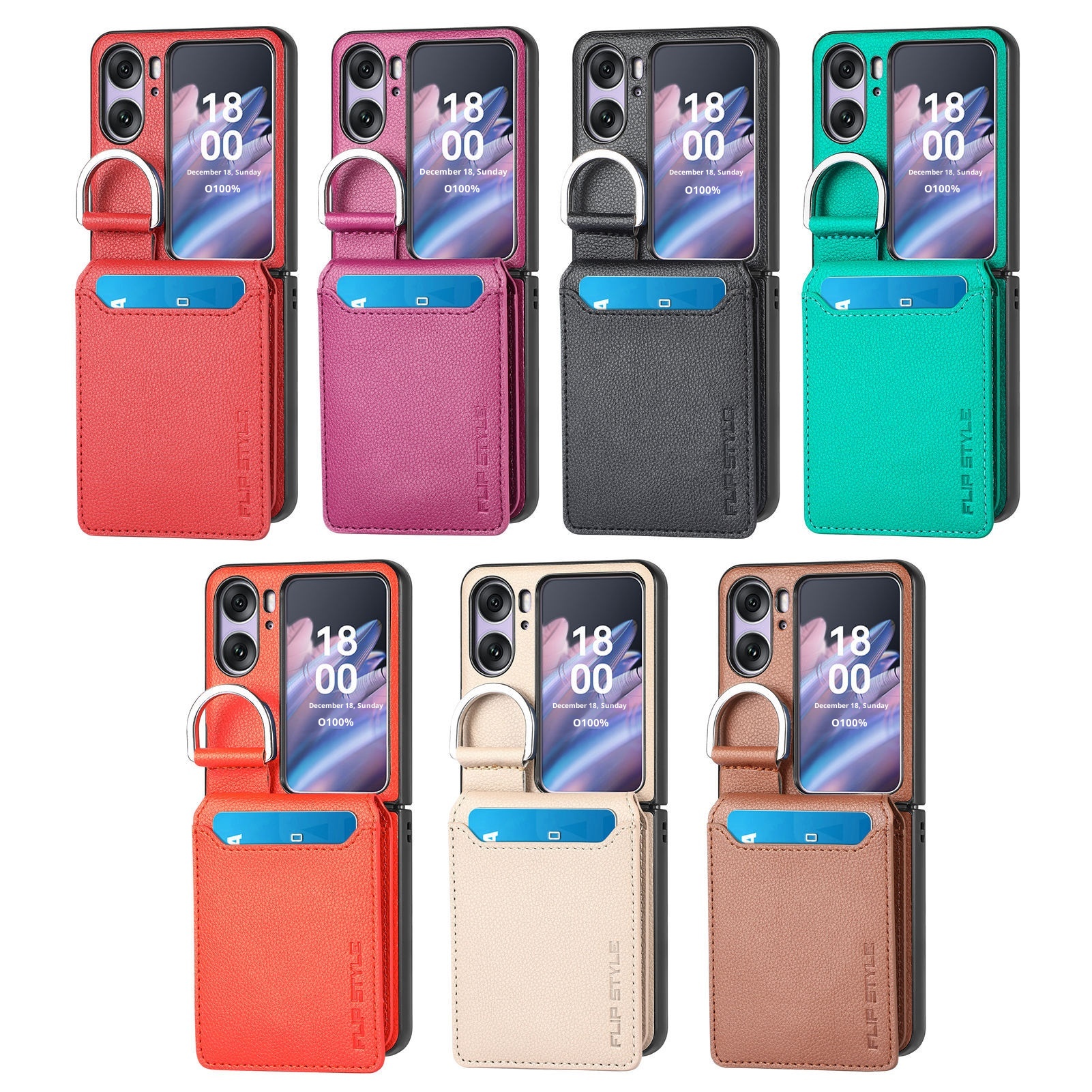 TechGlobe Compatible With OPPO Find N3 Lychee Pattern Flip Cover Holder Ring Phone Case Multi-Functional Card Slot Stand_voghion.com