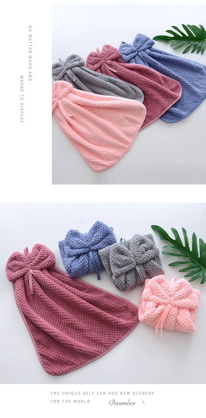 Lillian Pineapple Grid Coral Fleece Thickened Absorbent Hanging Bathroom Kitchen Hand Towel Non-Shedding Soft_voghion.com