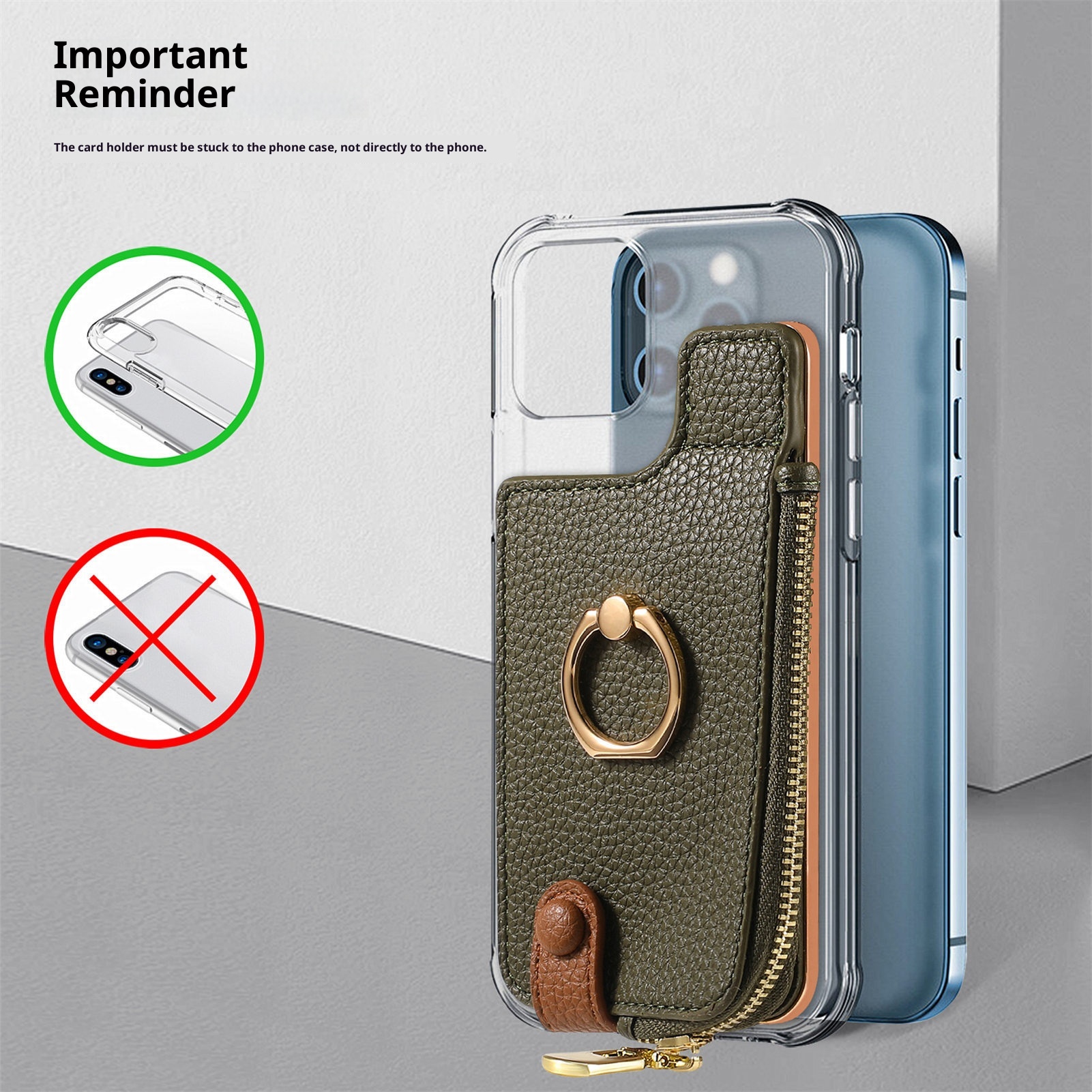 Portafoglio da polso in pelle con clip per monete e adesivo posteriore TechGlobe, porta carte d'identità antifurto RFID_voghion.com