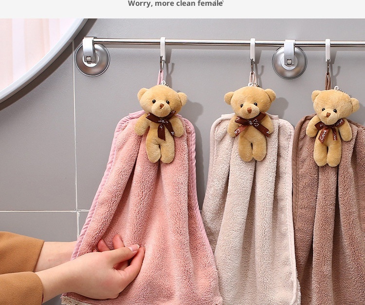 Lillian Cartoon Animal Hand Coral Fleece Bear Gift Bathroom Hanging Absorbent Towel Dropshipping_voghion.com