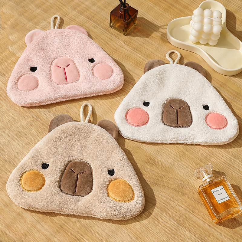 Lillian Capybara Coral Fleece Absorbent Quick-Dry Cartoon Children's Hanging Bathroom Hand Cloth Handkerchief Towel Cute_voghion.com