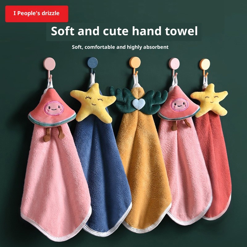 Lillian Rainy A-Class Coral Fleece Hand Face Cute Small Children's Square Towel Bathroom Kitchen Hanging Type_voghion.com
