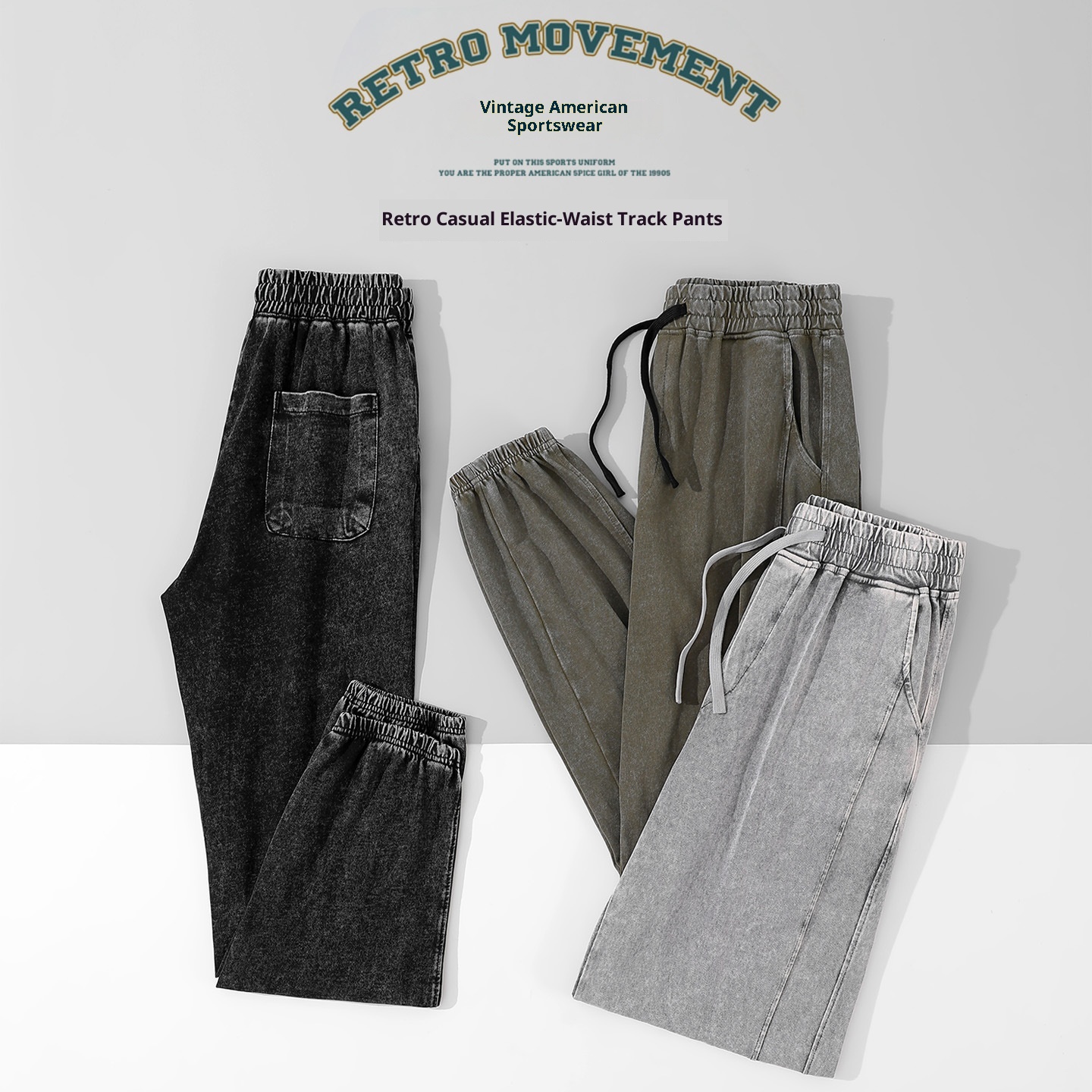 Pantaloni della tuta da jogging retrò americani in puro cotone doppio filato, per uomo, in stile vintage, primaverili e autunnali, lavabili in frontiera_voghion.com