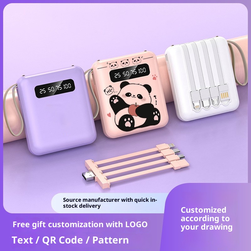 techglobe 20000mAh Large Capacity Macaron Bank Small Mini Portable With Detachable Cable Mobile Power Supply_voghion.com