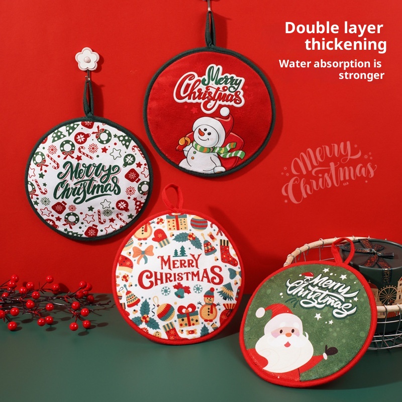 Lillian Christmas Hanging Towel Kitchen Wiping Cloth Holiday Gift Pendant Ornament Household Handkerchief Dry Hand_voghion.com