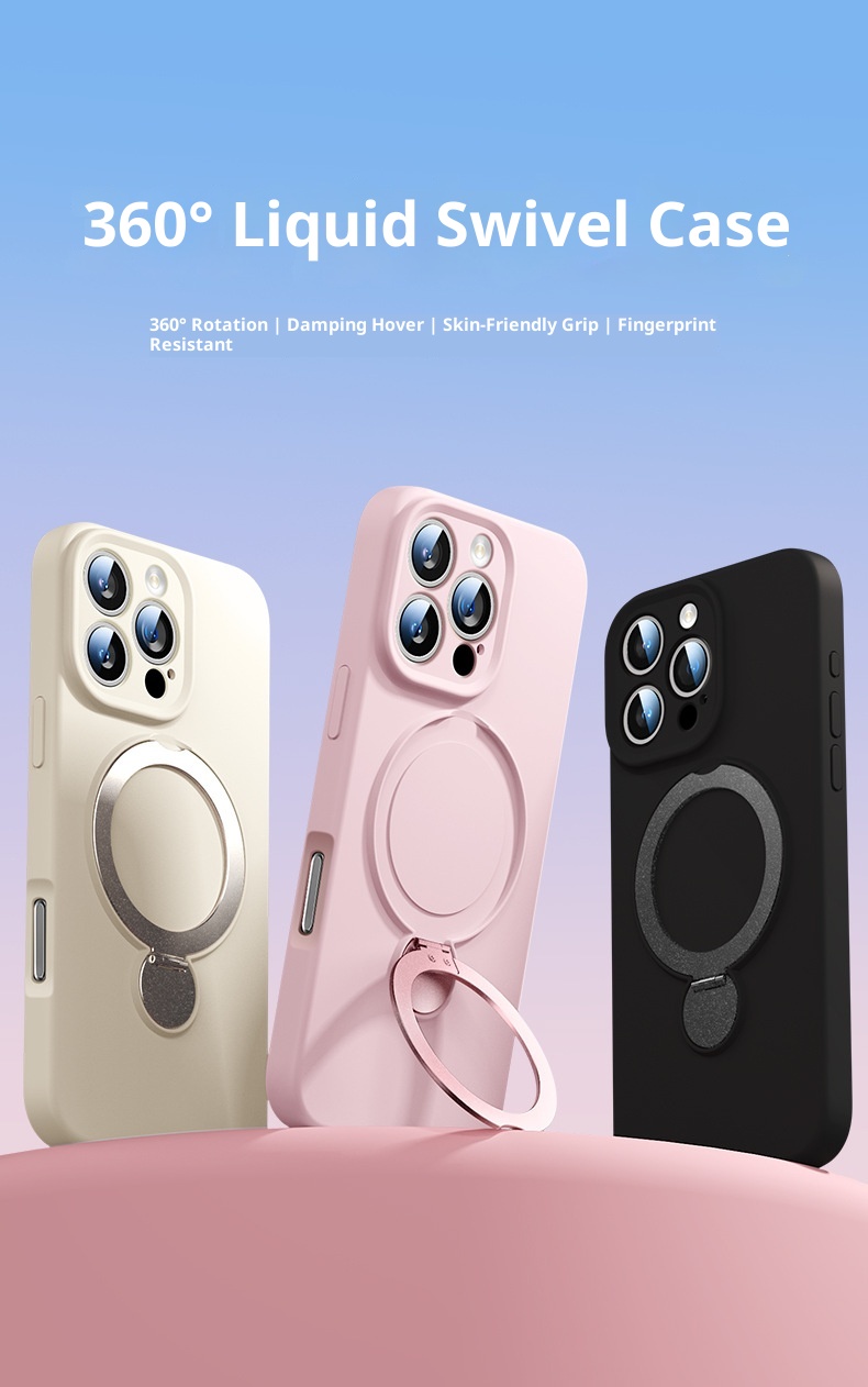 Étui de protection intégral en silicone liquide TechGlobe avec support à 360°, compatible iPhone 17 et iPhone 16 Pro, et dragonne._voghion.com