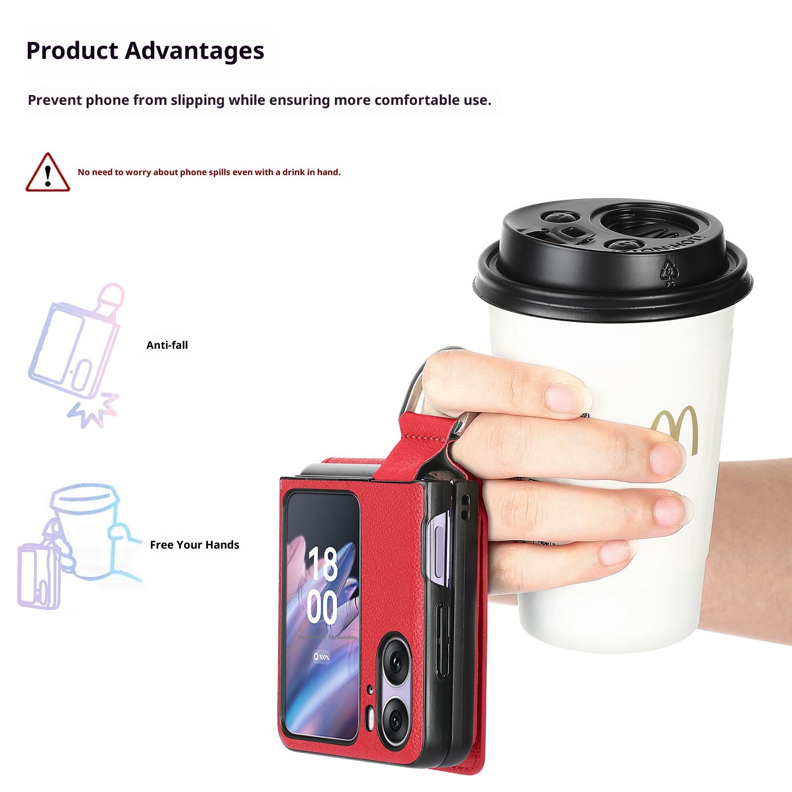 TechGlobe Compatible With OPPO Find N3 Lychee Pattern Flip Cover Holder Ring Phone Case Multi-Functional Card Slot Stand_voghion.com