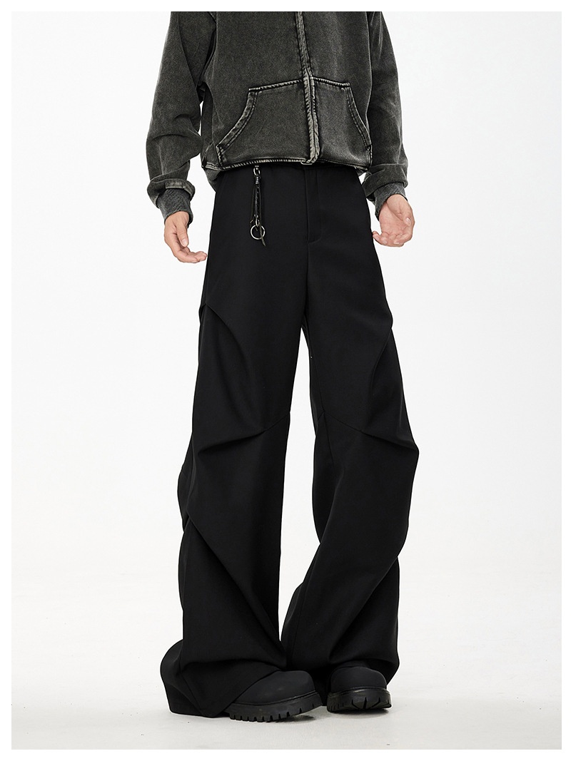 boy American Style Niche Pleated Flared Trousers Spring And Autumn Loose Versatile Draped Trendy Brand High-end Casual Pants_voghion.com