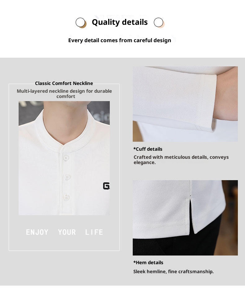 QFV507045555501<2 QFV507045555501<2 Data Style Maglietta a maniche lunghe da uomo con colletto cubano, tre bottoni e perline, autunno 2024, nuovo strato di base_voghion.com