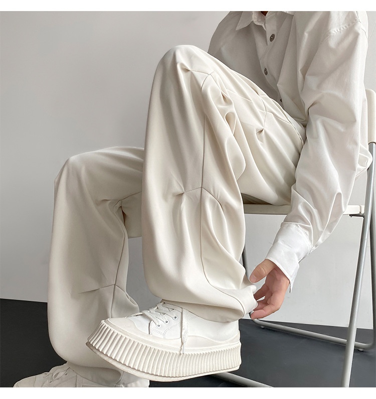 boy Wrinkled Draped Casual Men Summer New Trendy Loose Wide-Leg Ice Silk High-End Paratrooper Cargo Pants_voghion.com