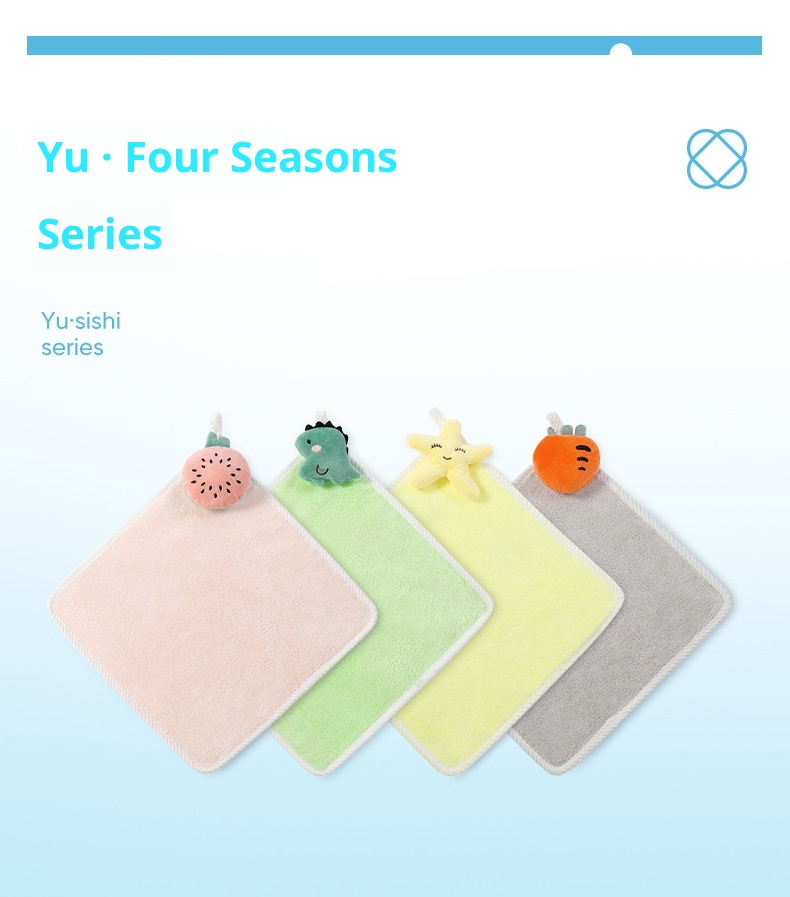 Lillian Jieyu Handhängendes, dickes Plüsch-Handtuch, saugfähig, schnelltrocknend, fusselfrei, kleines quadratisches Kinderhandtuch mit niedlichem Cartoon-Motiv_voghion.com