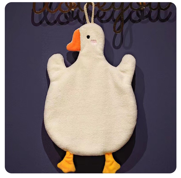 Lillian Big Goose Hanging Coral Fleece Hand Towel Absorbent Non-Shedding Cartoon Hangable Children Thickened Soft_voghion.com