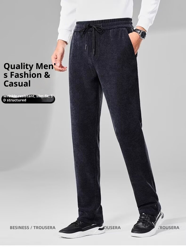 boy Corduroy Casual Autumn Winter New Fleece Lined Thickened Long Pants Straight Trendy Versatile Men's Sweatpants_voghion.com