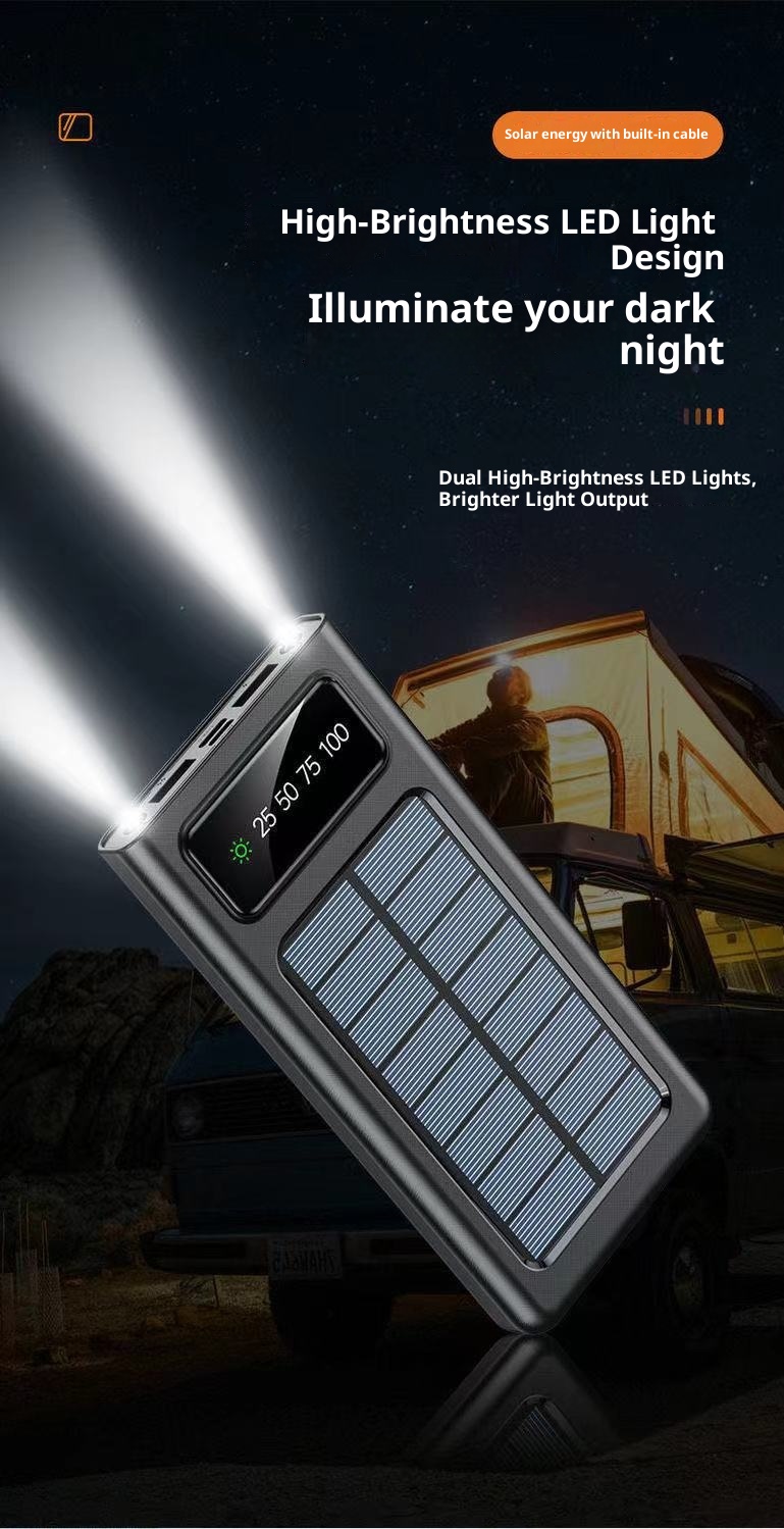 techglobe Cross-border Detachable Built-in Cable Solar Bank 20000mAh Gift Printed Mobile Power Supply_voghion.com