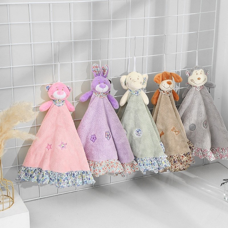 Lillian Cute Cartoon Animal Coral Fleece Children's Towel, Kangle House Hanging Thickened Absorbent Hand Towel Wholesale_voghion.com